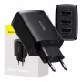 Baseus Cargador rápido compacto, 3x USB, 17 W (Negro)