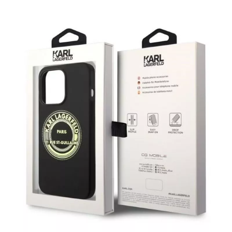 Funda blanda de silicona Karl Lagerfeld RSG negra para Apple iPhone 14 Pro KLHCP14LSRSGRCK