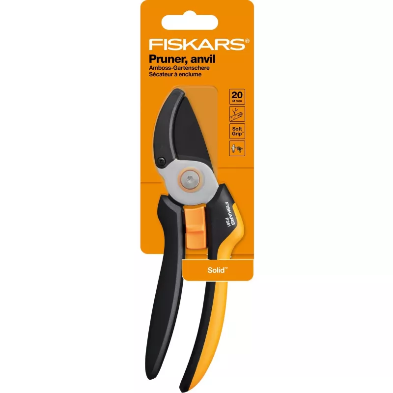 Fiskars Solid L P361 tijera de podar yunque negro, naranja