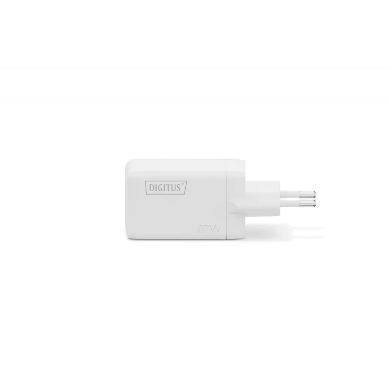Cargador de pared DIGITUS DA-10303 67W GaN, 2× USB-C + 1× USB-A, 100–240V, blanco