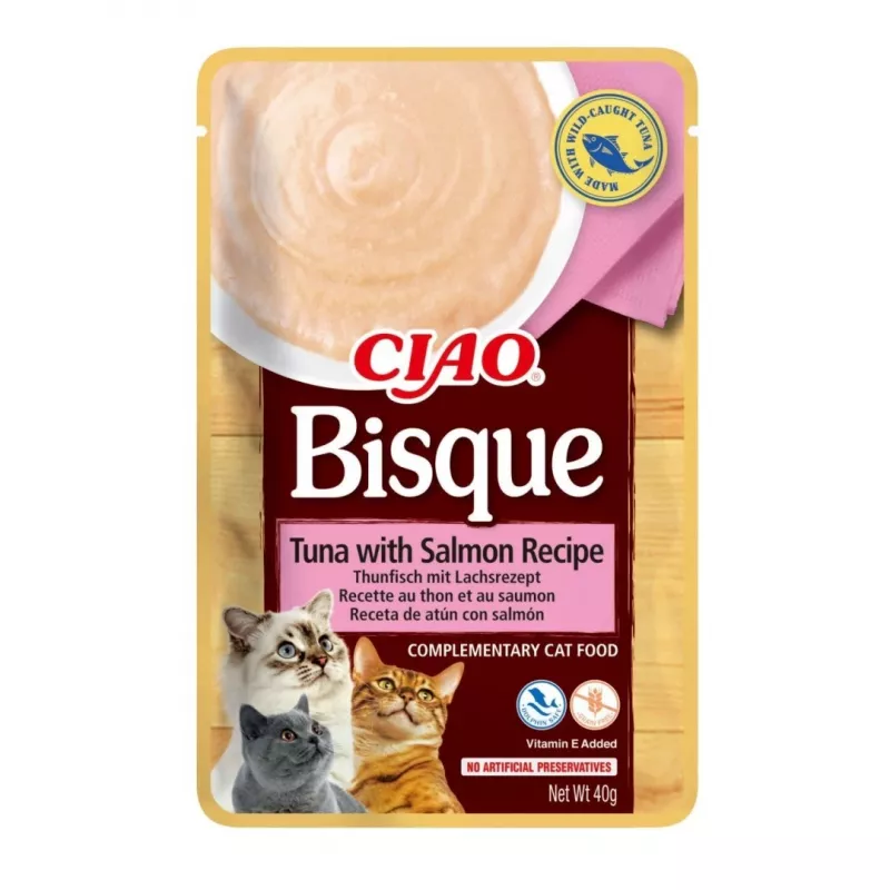 Sobres de comida húmeda para gatos INABA CIAO Bisque — mezcla de pollo, ternera y pescado, 10 x 40 g