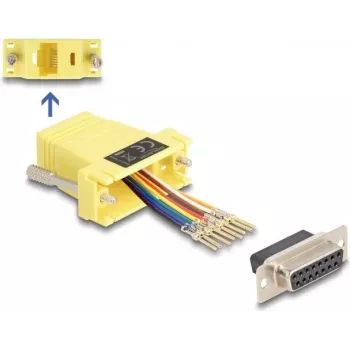 DeLOCK D-Sub 15 conector hembra a conector hembra RJ45 set de montaje amarillo
