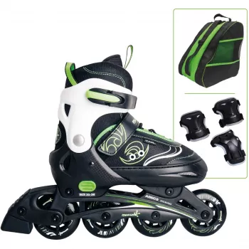 Patines en línea Muuwmi 682 talla ajustable 33–36 verde/negro con set de protecciones