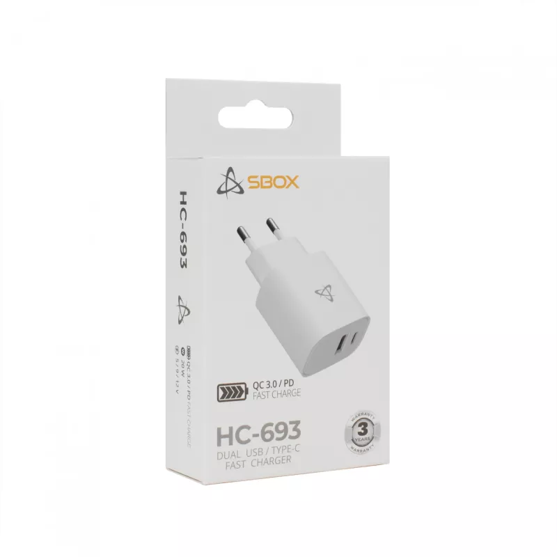 Cargador USB Sbox HC-693 20W QC blanco