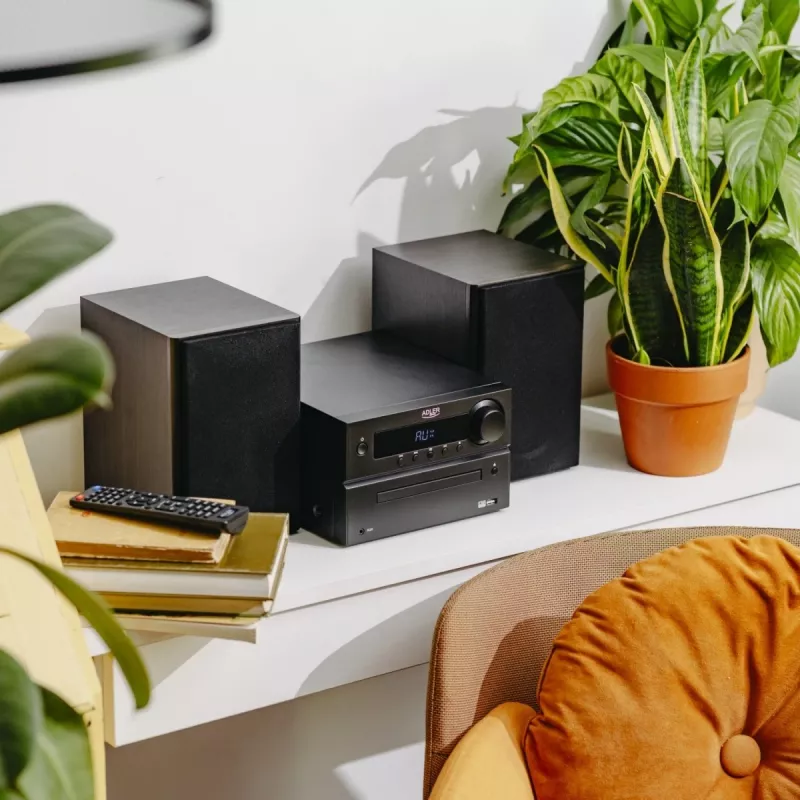 Minicadena estéreo Hi‑Fi Adler AD 1917 — Bluetooth V5.3, CD/USB/MP3, 2×25 W RMS, sintonizador FM, ecualizador de 4 bandas, AUX, negro