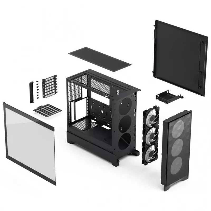 Caja de PC semitorre Fractal Design Pop 2 Air negra sólida — compatible con ATX, 3 ventiladores frontales de 120 mm, bahías de 2,5/3,5