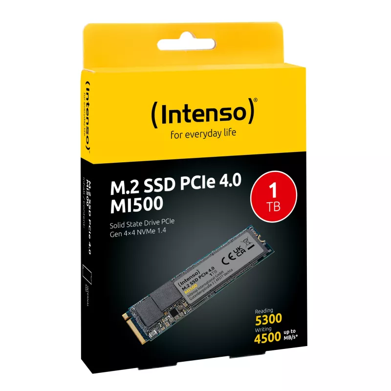SSD|INTENSO|MI500|1TB|M.2|NVMe|3D NAND|Velocidad de escritura 4500 MBytes/sec|Velocidad de lectura 5300 MBytes/sec|4mm|TBW 600 TB|MTBF 1500000 hours|3836460