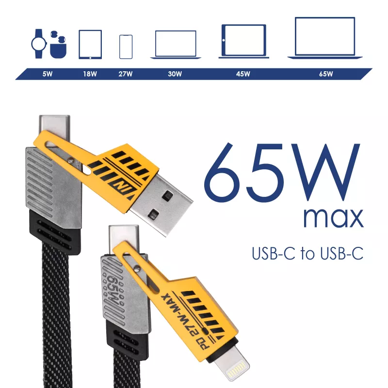 Akyga AK-USB-57 cable 4 en 1 trenzado USB-A/USB-C a USB-C/Lightning, USB 2.0, 65 W, 1 m, gris