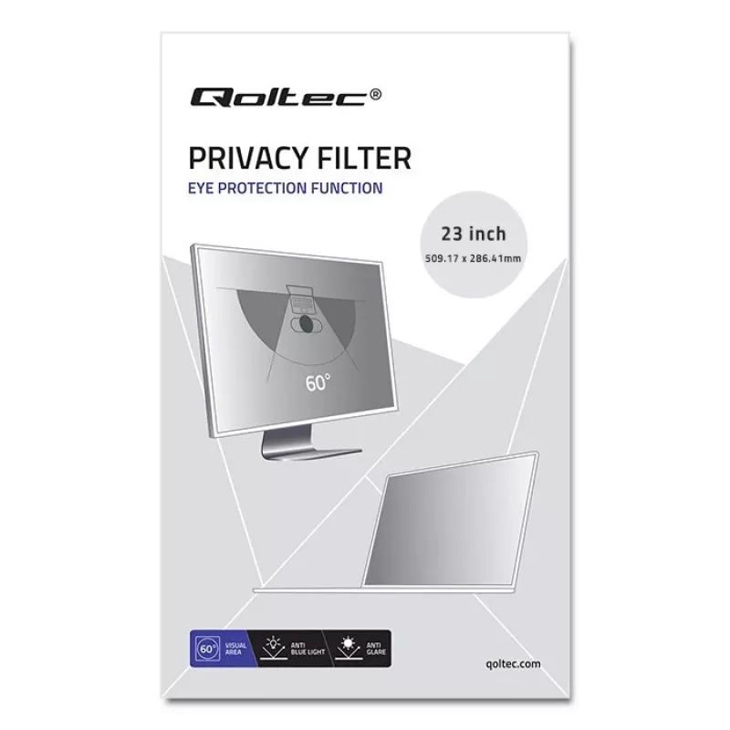 Filtro de privacidad Qoltec GDPR 23 | 16:9 | Eye Care | Panoramic