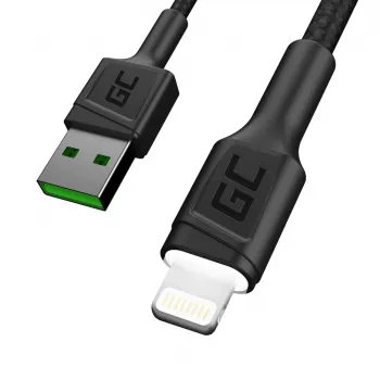 Cable Lightning a USB-A verde Cell KABGC12, 2 m, Lightning – USB A, negro