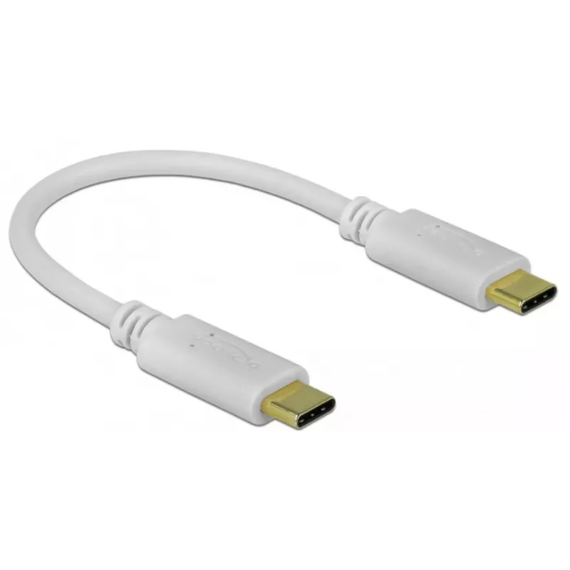 Delock - Cable USB-C/alimentación - Conector macho USB-C de 24 contactos a conector macho USB-C de 24 contactos - 5 A - 15 cm - Alimentación USB (100 W), compatible con Power Delivery 2.0 - Blanco (85357)