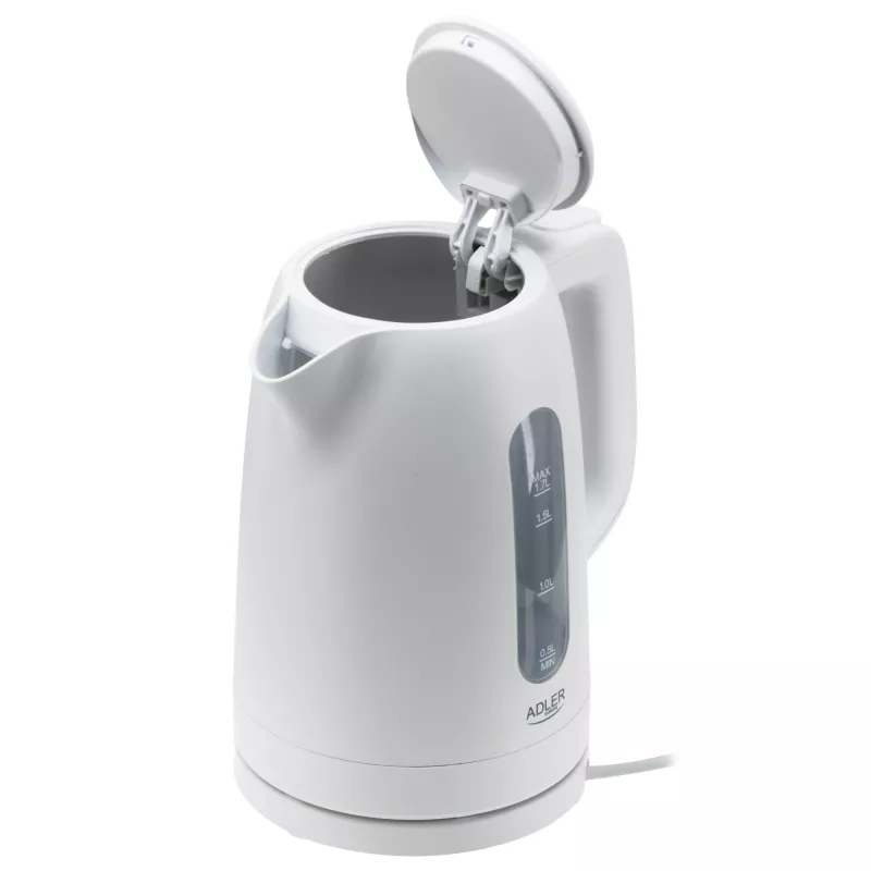 Hervidor eléctrico Adler AD 1379w — 1,7 L, hasta 2200 W, blanco, base 360°, polipropileno