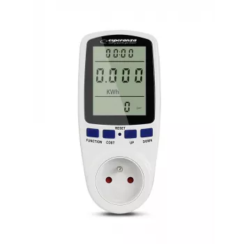 Medidor de consumo eléctrico ESPERANZA ELA103 con pantalla LCD — 16 A, 3680 W, 230 V, 50–60 Hz