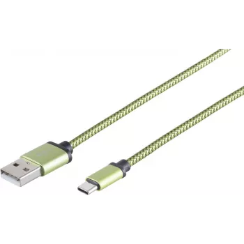Cable USB S/CONN 14-50119 USB 2.0 0,9 m USB A USB C verde