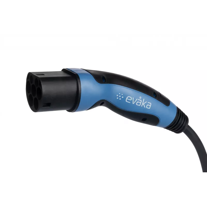 Cable de carga para VE EVAKA Type 2–Type 2, 22 kW, 32 A, 5 m, 5x6 mm² + 1x0,5 mm², negro