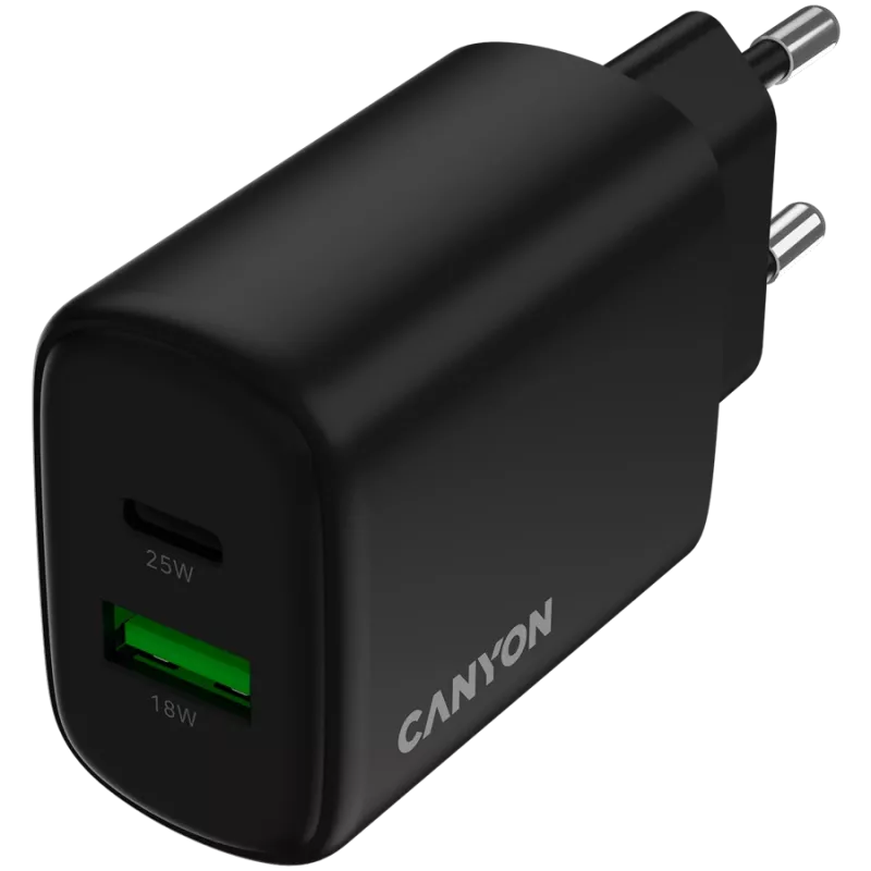 CANYON Cargador OnCharge 250 25W 1xPD 1xQC EU Negro