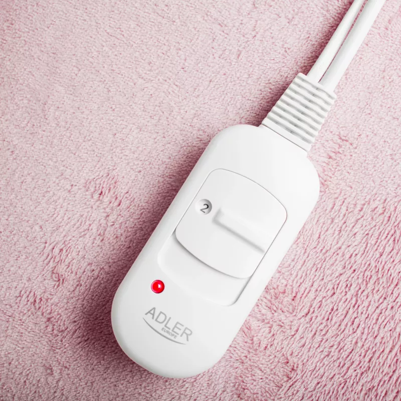 Almohadilla térmica eléctrica Adler AD 7444, 80 W, 2 niveles de calor, lavable, mando a distancia, rosa