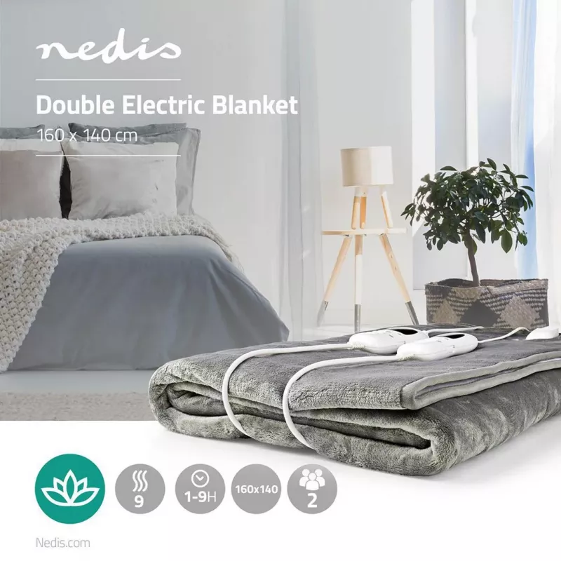Manta eléctrica Nedis PEBL130CWT2, 160 x 140 cm