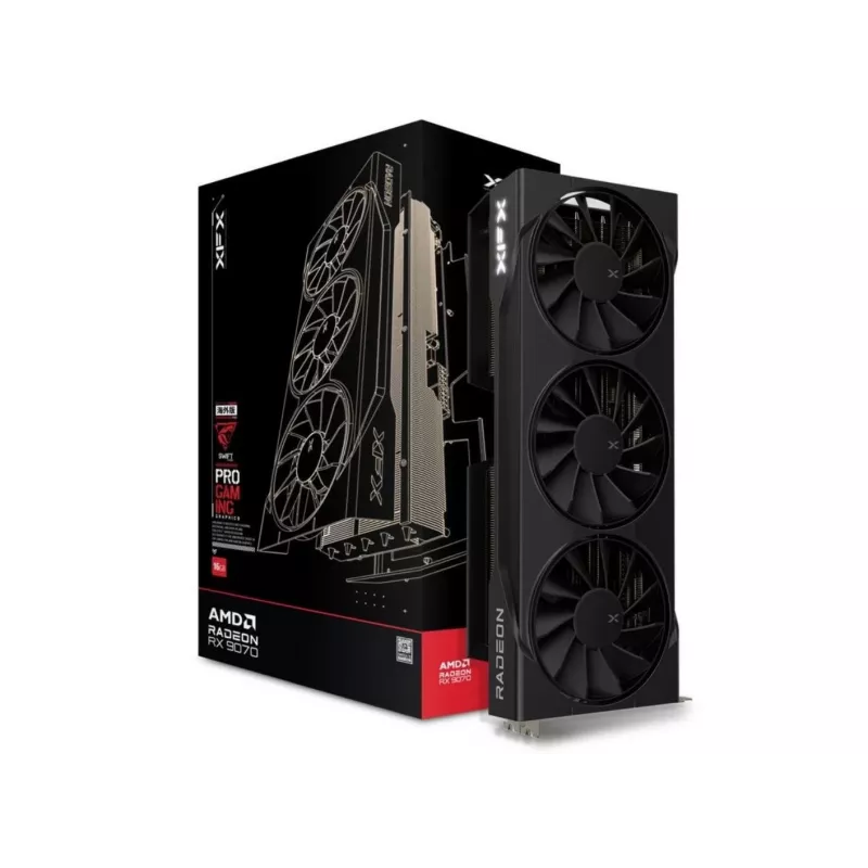 Tarjeta gráfica XFX Radeon RX 9070, 16 GB GDDR6, 256 bits, PCIe x16, 2210 MHz, refrigeración de 3 ventiladores