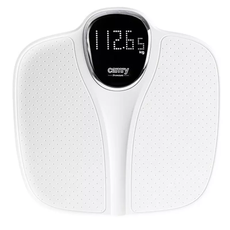 Báscula de baño Camry CR 8171w — báscula digital, máx. 180 kg, precisión 50 g, cálculo de IMC, blanca