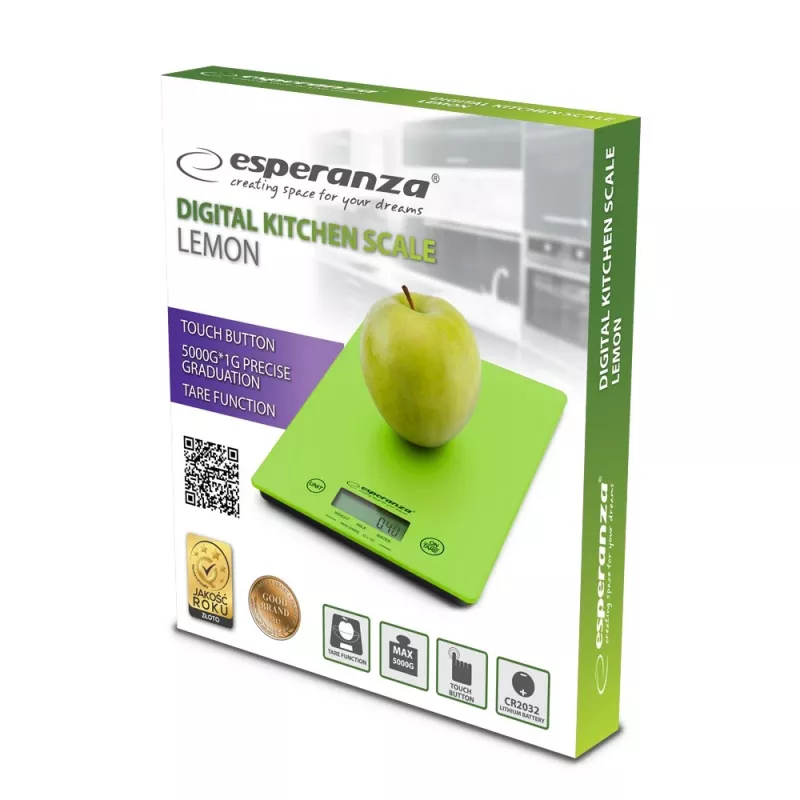 Esperanza EKS002G báscula de cocina electrónica verde, amarilla de encimera rectangular