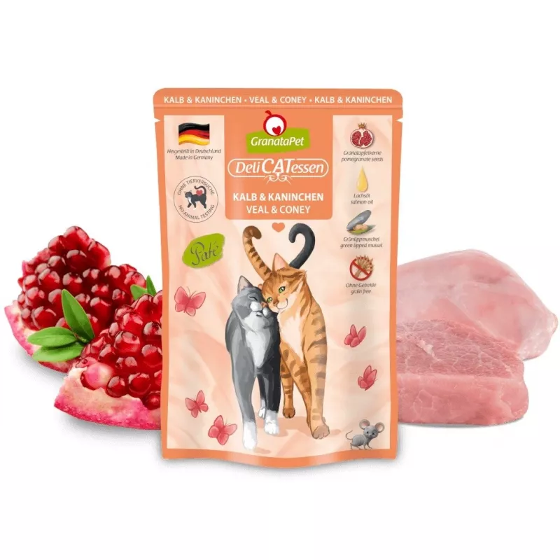 Comida húmeda para gatos Fox4Pets DeliCATessen Ternera y conejo 85 g bolsa, alimento completo, sin gluten ni soja