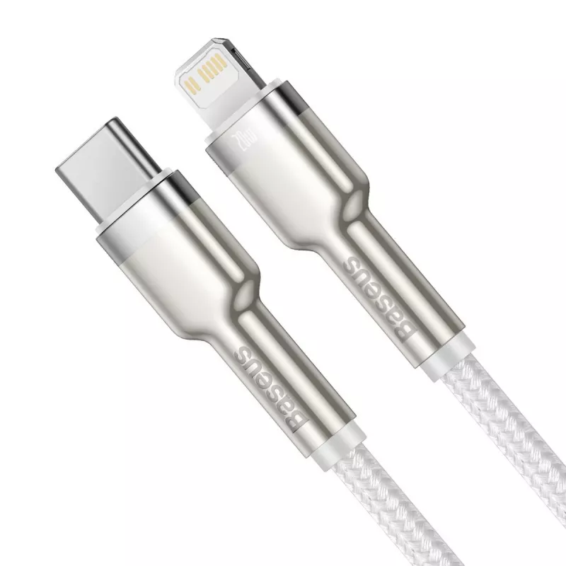 Cable USB-C a Lightning Baseus Cafule 1 m, 20 W, carcasa de zinc, blanco