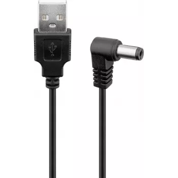 Cable USB-DC Goobay 5,5 x 2,1 mm, 0,5 m, Negro – para transmisión de corriente de conector USB-A a dispositivos DC (55157)