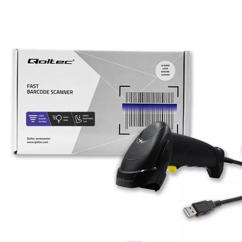 Lector de códigos de barras láser 1D Qoltec | USB | negro