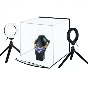 Fotobox con kit de aro de luz, 30x30x30 cm