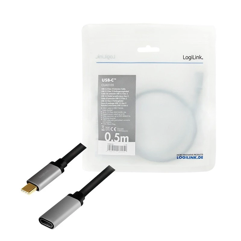 LogiLink Cable USB USB 3.2 Gen 2 CUA0105 0,5 m USB-C Negro Gris