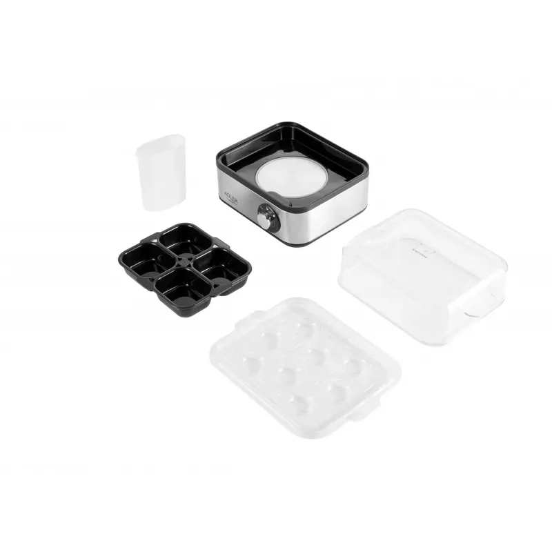 Huevera Adler AD 4486 — capacidad para 8 huevos, 800 W, acero satinado negro con tapa transparente