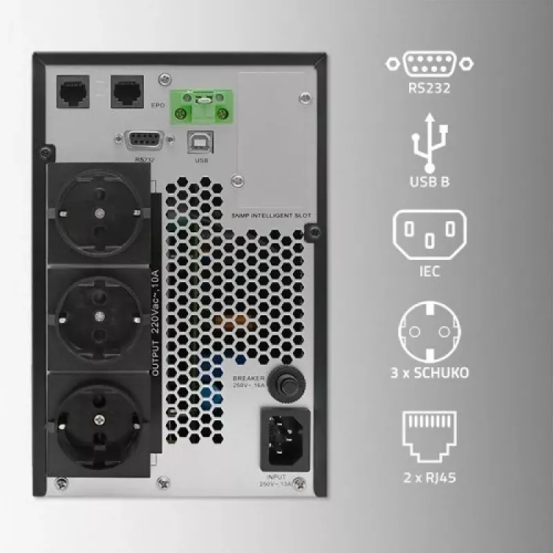 SAI Qoltec 52281 sistema de alimentación ininterrumpida doble conversión (online) 2 kVA 2000 W 3 salidas AC