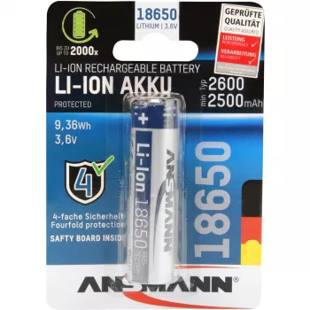 ANSMANN - Batería 18650 - Li-Ion - 2600 mAh - 9,36 Wh - Plata (1307-0000)