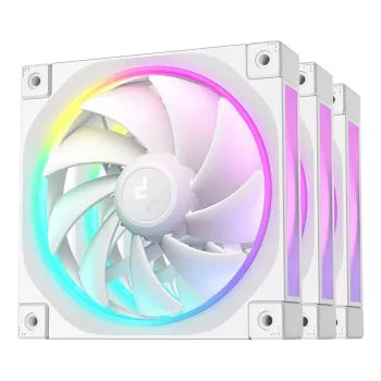 Ventilador de caja de 12 cm DeepCool FL12 WH — pack de 3, 120×120×25 mm, 2150 rpm, 55 CFM, Fluid Dynamic Bearing, PWM, Multi-LED, 4 pines