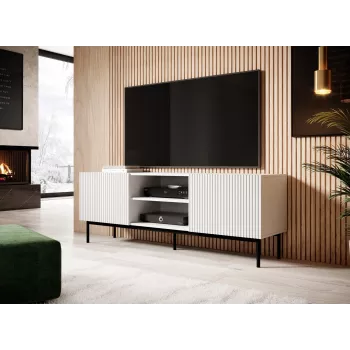 Mueble RTV PAFOS sobre estructura de acero negra 150x40x60 cm blanco mate