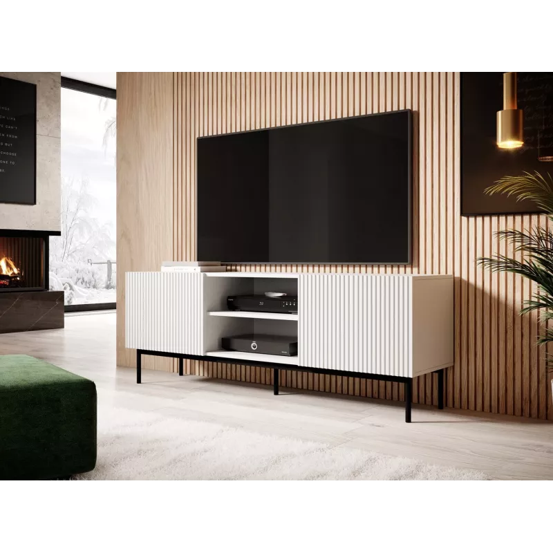 Mueble RTV PAFOS sobre estructura de acero negra 150x40x60 cm blanco mate