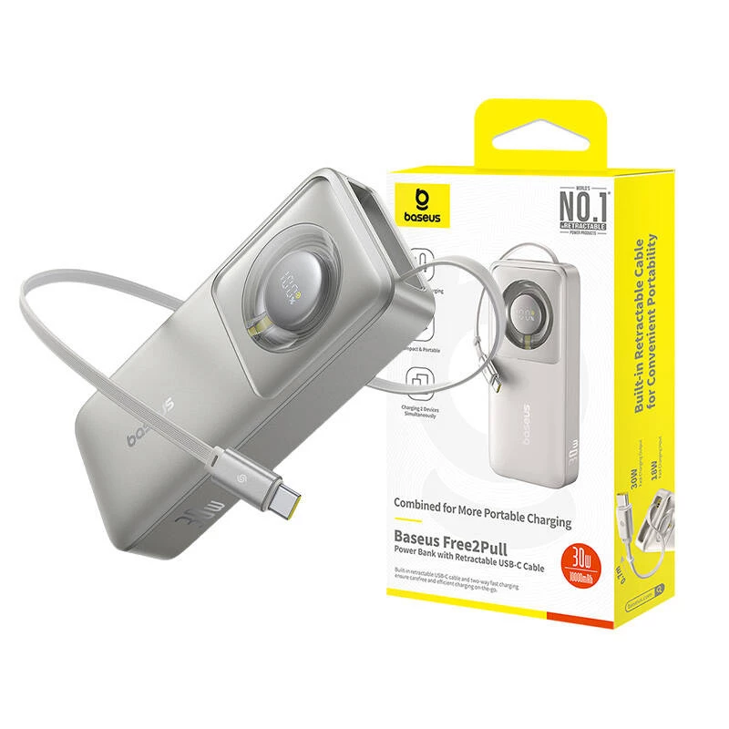 Batería externa Baseus OS Free2Pull 10000mAh 30W +cable (gris)