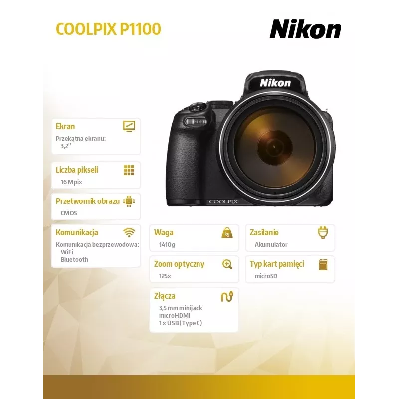 Cámara compacta Nikon COOLPIX P1100 16 MP CMOS 4K Ultra HD negra