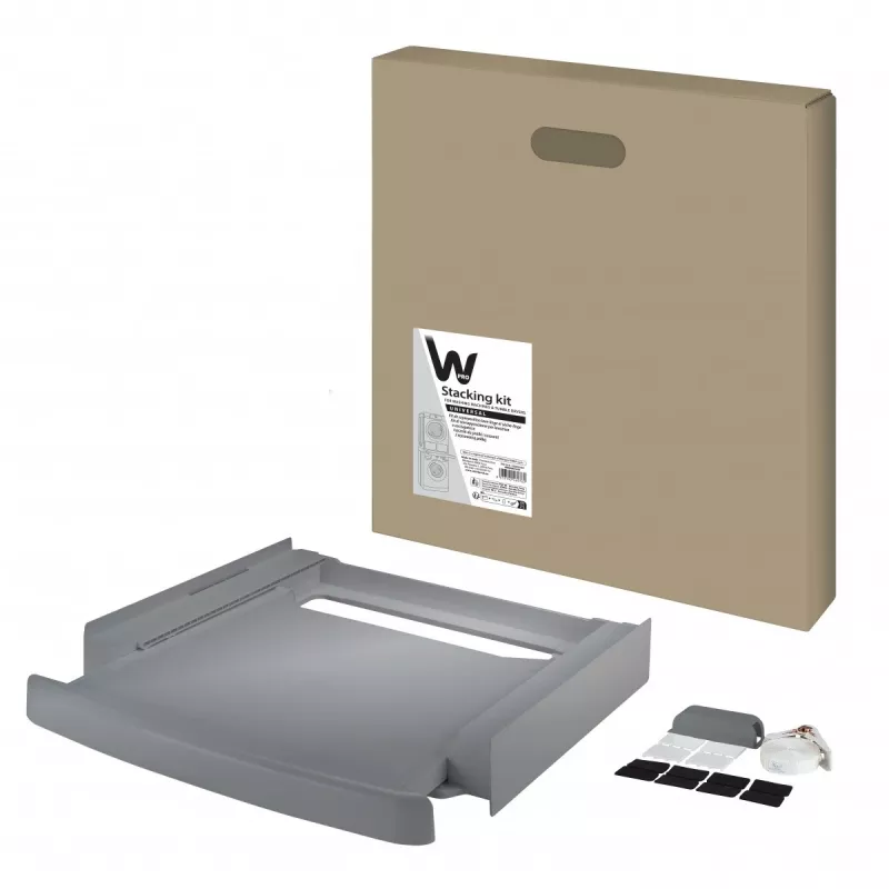 Conector de apilamiento WHIRLPOOL C00855467 para lavadora de 60 x 60 cm y secadora, estante extraíble, correa y almohadillas antideslizantes