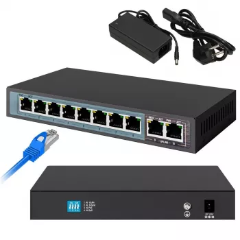 Switch PoE Extralink CERES 8x 100Mb/s PoE/PoE+, 2x uplink RJ45 100Mb/s, 96W