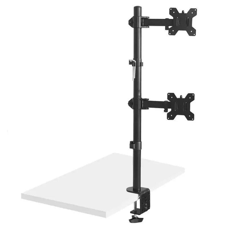 Soporte de mesa Maclean MC-967 doble vertical para monitor, soporte de pantalla VESA máx. 100x100, 13-27, 2x 9 kg, recubierto en polvo, inclinable, giratorio, ajustable