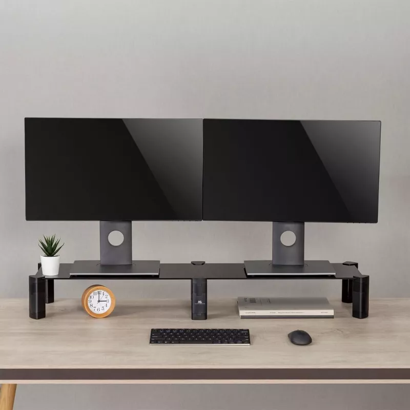 Soporte para monitor MACLEAN MC-936 doble brazo, carga máxima 20 kg, base de cristal templado