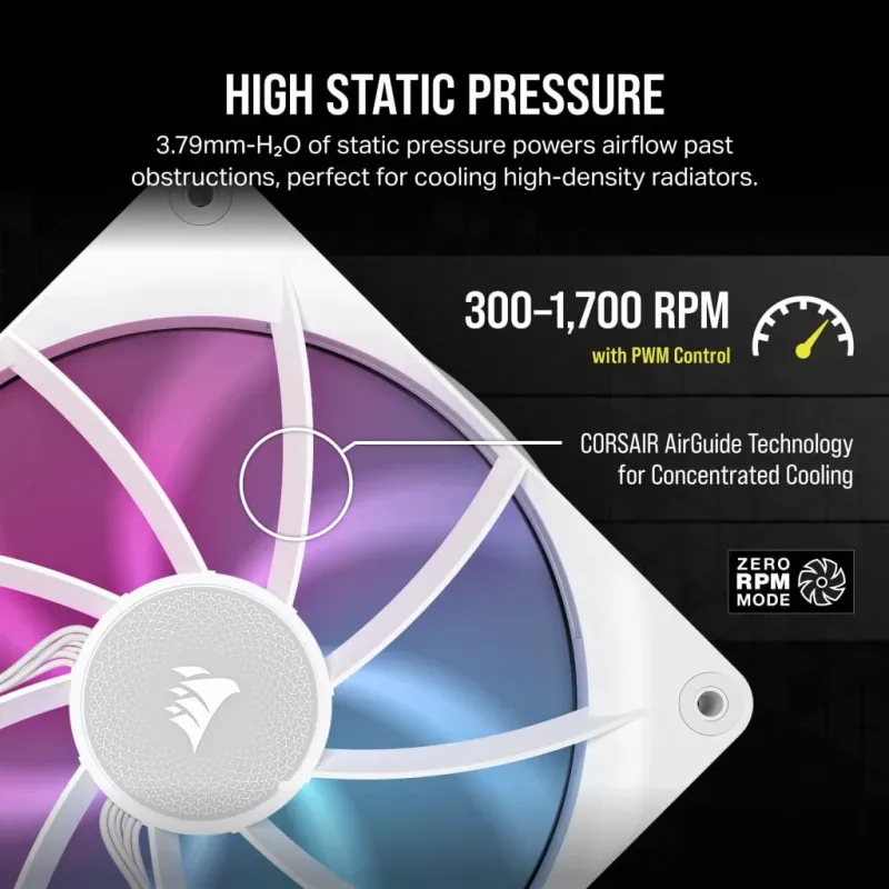 Ventilador Corsair iCUE LINK RX140 RGB 14 cm blanco 300–1700 RPM