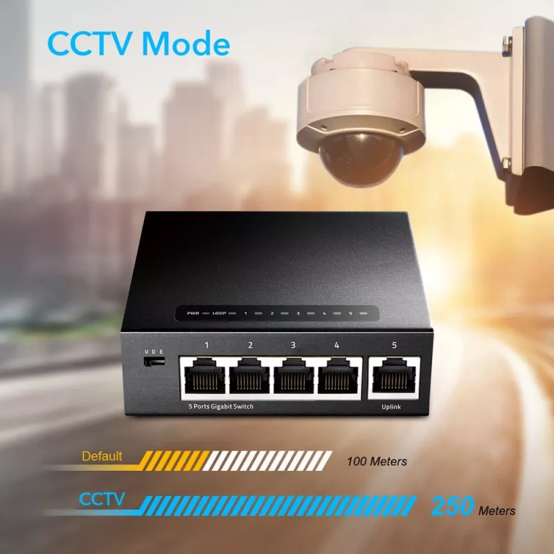 Switch de Red Cudy GS105 — 5 Puertos Gigabit Ethernet (10/100/1000), Negro, Fuente de Alimentación 5 V DC Incluida