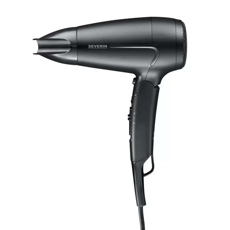Secador de pelo SEVERIN HT 0159 — 1600 W, doble tensión 110/220–240 V, 2 velocidades, botón de aire frío, cable de 1,8 m, negro