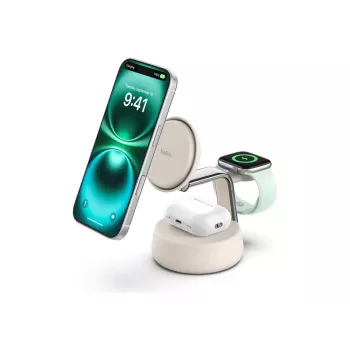 Cargador USB inalámbrico Belkin Qi2 WIZ040KQSD — 25 W, alimentación USB, cable de 1,5 m, blanco, para smartphone smartwatch auriculares monitor de actividad