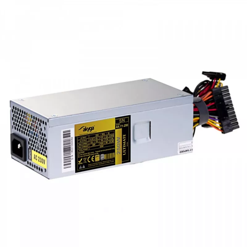 Fuente de alimentación TFX Akyga AK-T1-250 250 W, 80 PLUS Gold, PFC activo, ventilador de 80 mm, gris