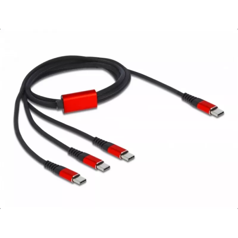 Cable de carga USB DeLOCK 3 en 1 USB Type-C a 3 x USB Type-C 1 m negro/rojo