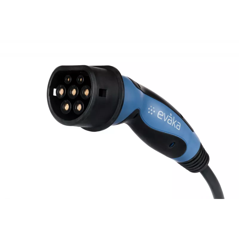 Cable de carga para VE EVAKA Type 2–Type 2, 22 kW, 32 A, 5 m, 5x6 mm² + 1x0,5 mm², negro